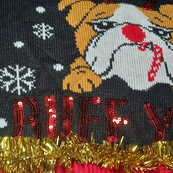 Women's XL Christmas Holiday Ugly Sweater Bull Dog “ It’s been a ruff year” - Picture 4 of 12